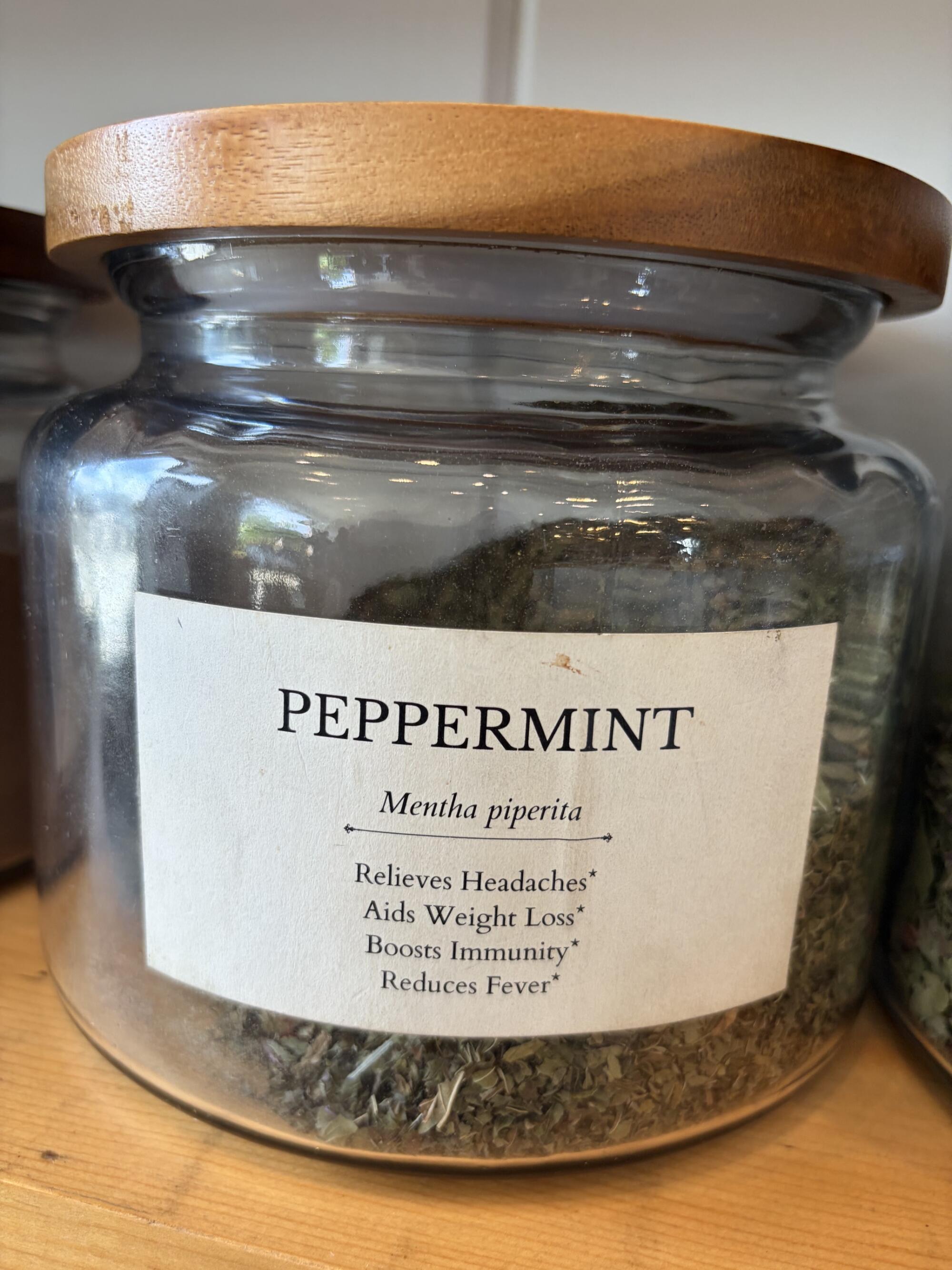 A jar of loose peppermint.