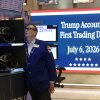 A trader moments before US President Donald Trump rings the opening bell of the New York Stock Exchange (NYSE) in New York on July 6, 2026 from the Oval Office in celebration of the First Day of trading of Trump Accounts