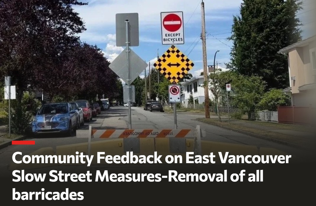 Community backlash: East Van Traffic Coalition wants the City of Vancouver to “Remove the Concrete Barriers” in specific neighborhoods