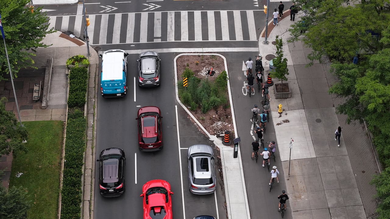 Aerial (drone) images of University Avenue dedicates bike lanes.