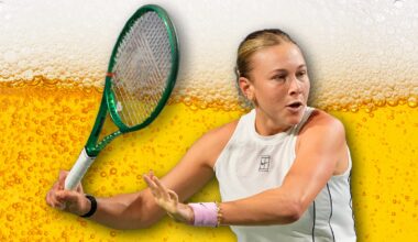 American tennis player Amanda Anisimova over beer background