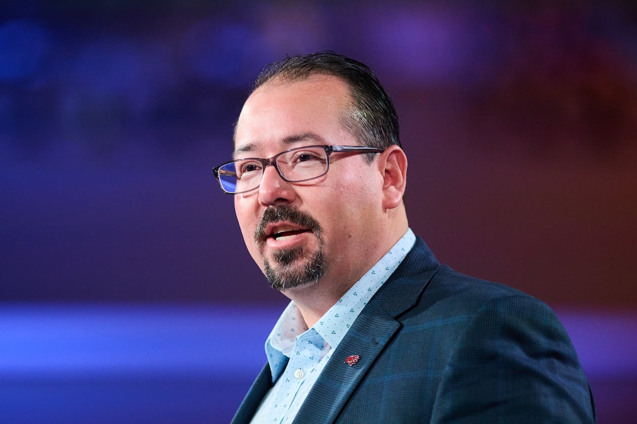 Ontario Regional Chief Abram Benedict speaks at the annual First Nations Major Projects Coalition conference in Toronto, on Thursday, April 30, 2026.