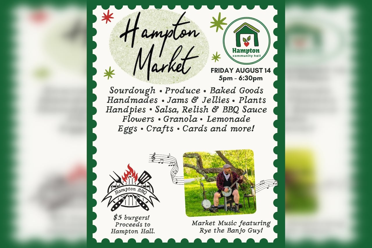 A community hall event poster featuring BBQ and music