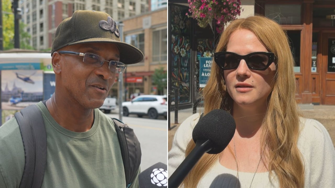 A composite image showing a man on the left and a woman on the right.