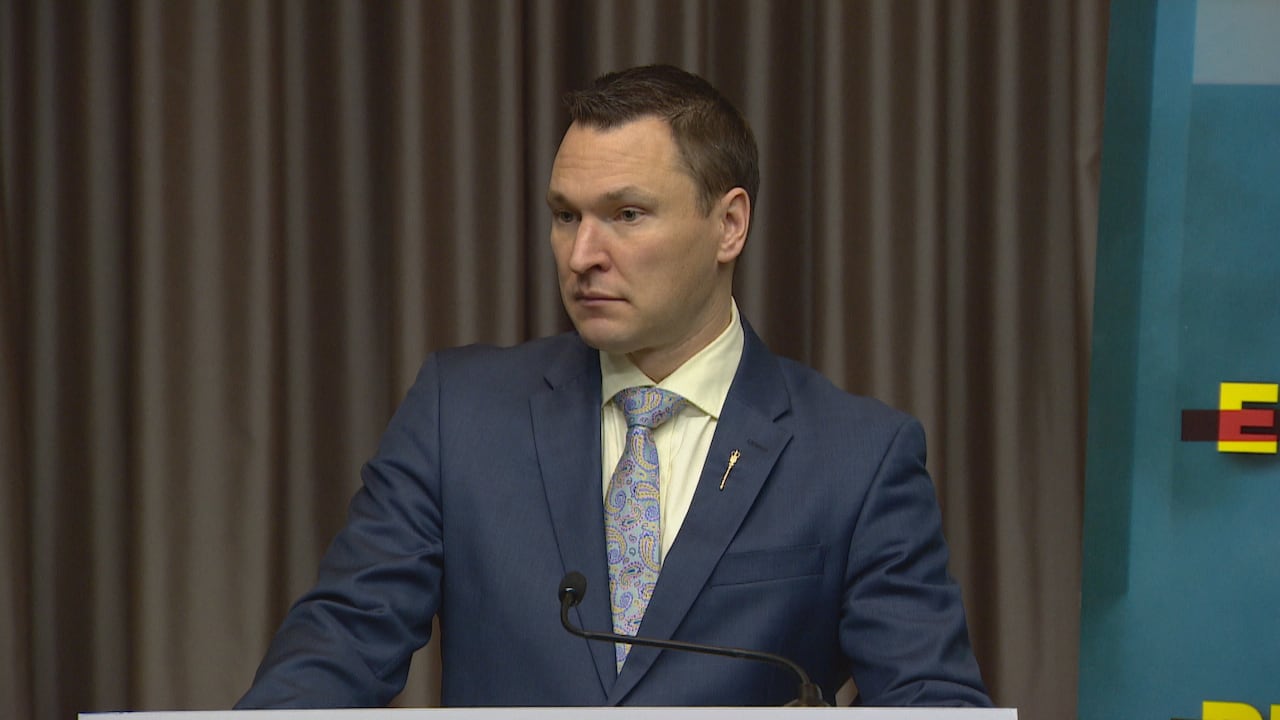 NDP House Leader Deron Bilous took questions from reporters at an end-of-session news conference Thursday. 