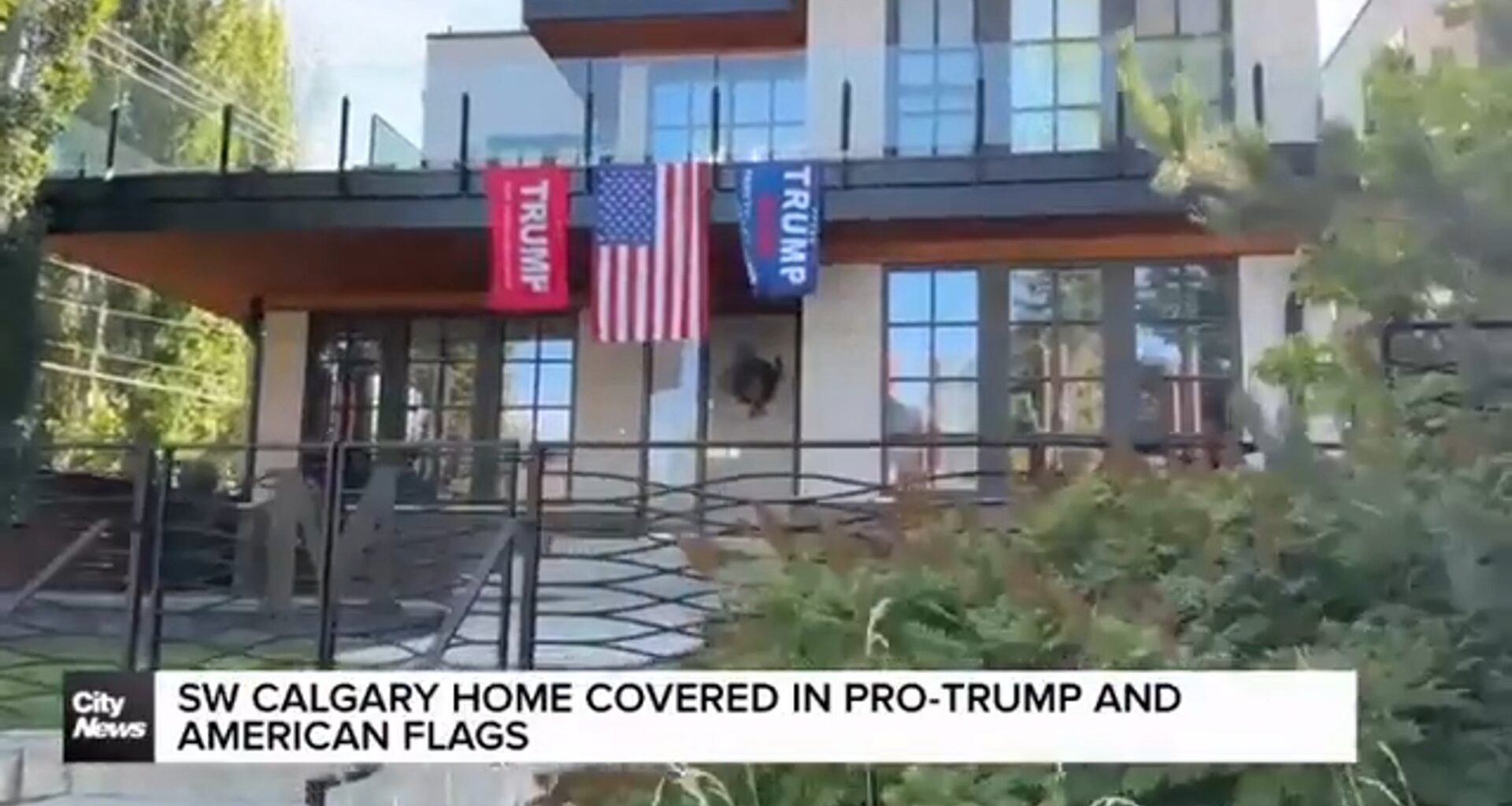 Calgary home covered in Pro-Trump and American flags