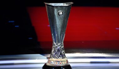 This photograph taken on September 1, 2023, shows the UEFA Europa League football trophy during the draw for the UEFA Europa League football tournament 2023-2024 at The Grimaldi Forum in the Principality of Monaco. (Photo by NICOLAS TUCAT / AFP) (Photo by NICOLAS TUCAT/AFP via Getty Images)