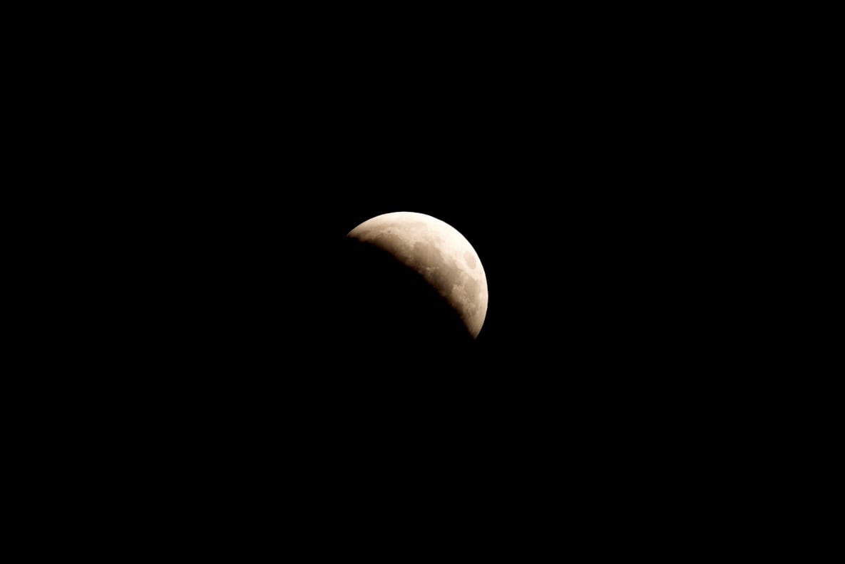 A closeup of a phase of the lunar eclipse.