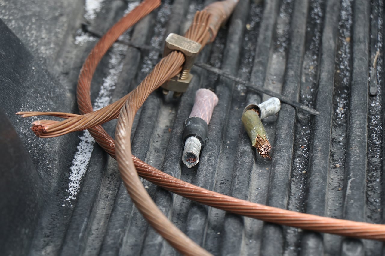 Remnants of cut copper wire