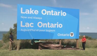 Ontario premier unveils 'Lake Ontario' sign in Winona as tensions with U.S. escalate