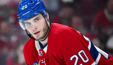 Montreal Canadiens left wing Juraj Slafkovsky (20) looks on against the Tampa Bay Lightning during the second period in game four of the first round of the 2026 Stanley Cup Playoffs at Bell Centre.
