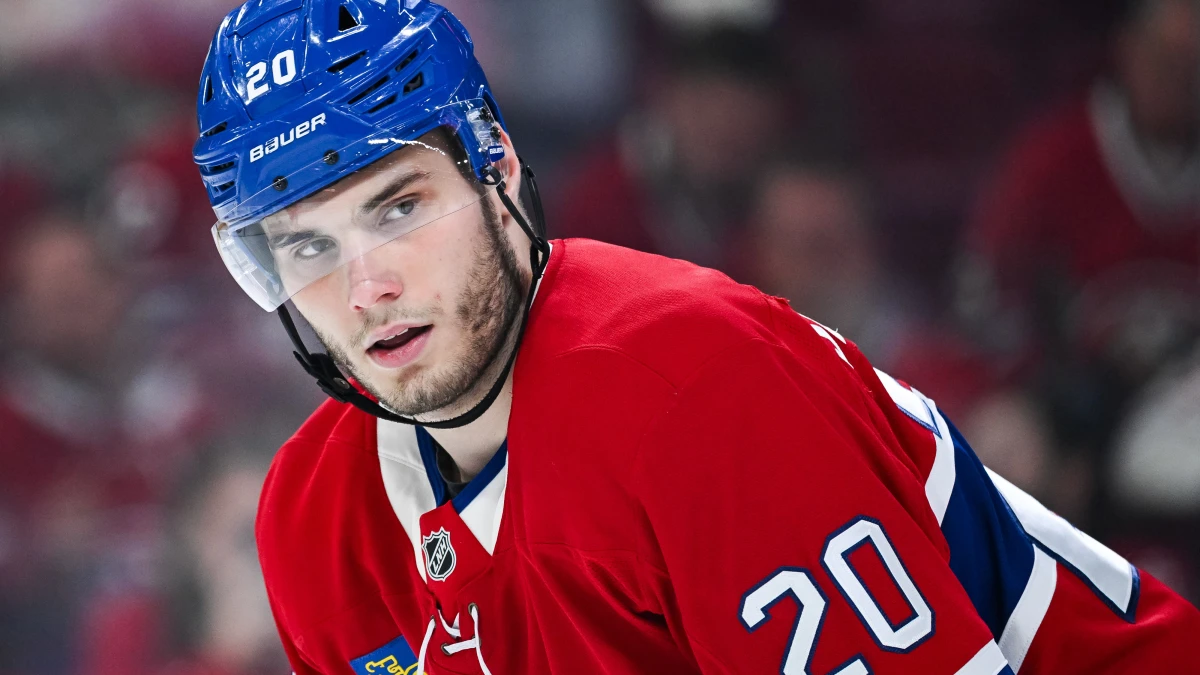 Montreal Canadiens left wing Juraj Slafkovsky (20) looks on against the Tampa Bay Lightning during the second period in game four of the first round of the 2026 Stanley Cup Playoffs at Bell Centre.