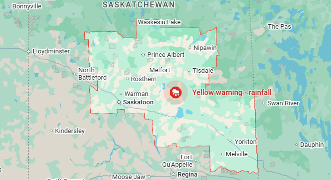 Heavy rainfall warning in effect for North Central Sask.