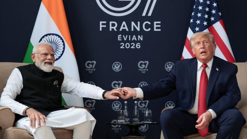 US President Donald Trump attends a bilateral meeting with Prime Minister Narendra Modi during the G7 Summit in Evian-les-Bains, France, on June 17, 2026/Evelyn Hockstein/Reuters