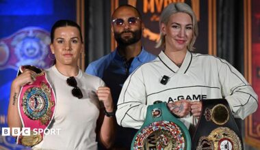 Terri Harper and Caroline Dubois in boxing action