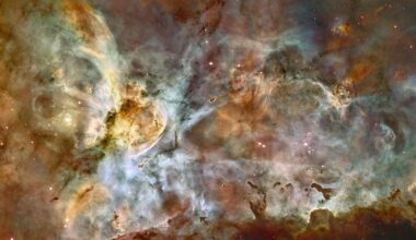 Hubble image of the Carina Nebula (NGC 3372), which lies just 7500 light-years away in the constellation Carina (the Keel). Credit: NASA/ESA/UC Berkeley/STScI/NOAO/AURA/NSF