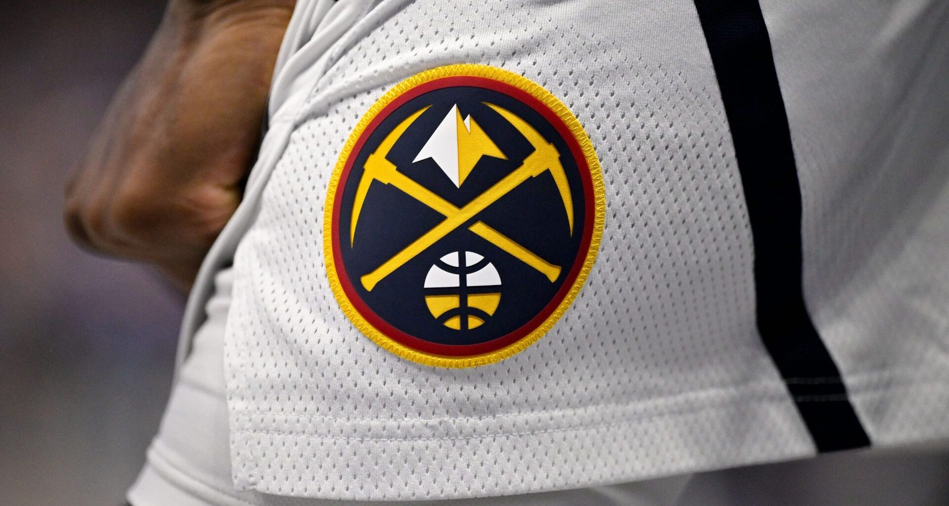 Jan 14, 2026; Dallas, Texas, USA; A view of the Denver Nuggets logo on the shorts of guard Tim Hardaway Jr. (10) during the game against the Dallas Mavericks at the American Airlines Center. Mandatory Credit: Jerome Miron-Imagn Images