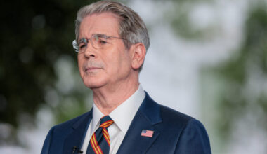 U.S. Treasury Secretary Scott Bessent attends a media interview at the White House