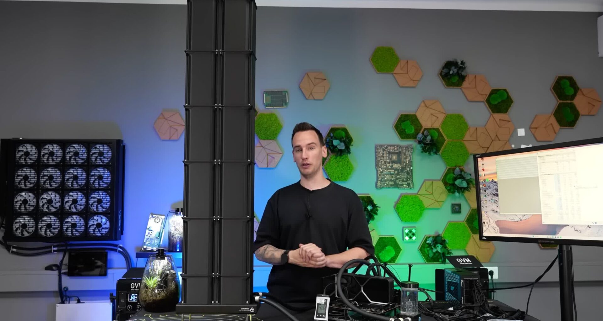 der8auer tests PC chimney effect, dropping CPU temps by 19°C with a 110cm 3D-printed tower