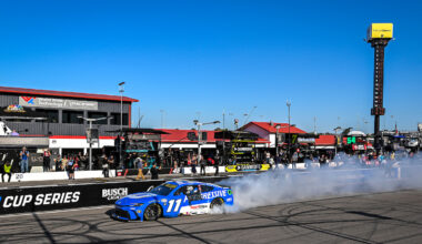 Credit: #11: Denny Hamlin, Joe Gibbs Racing, Progressive Toyota Camry, winner, celebration, burnout