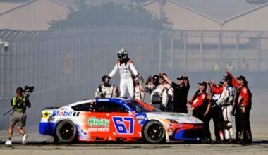 Credit: #67: Corey Heim, 23XI Open, MOBIL 1/O'REILLY AUTO PARTS Toyota Camry celebrates his win