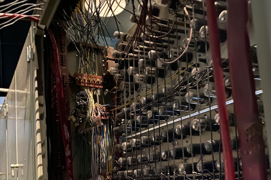 A close up of the vaccuum tubes at the back of the CSIRAC.