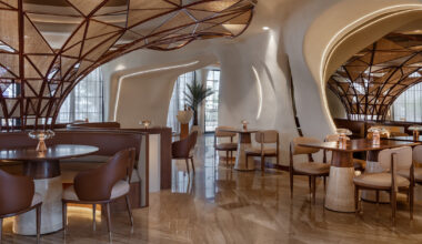 falwa restaurant transforms arabian equestrian heritage into fluid interior