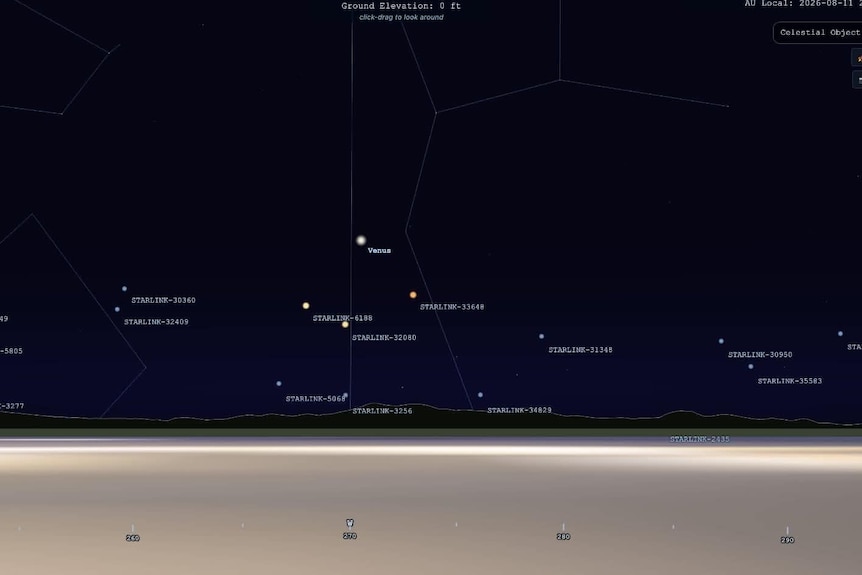 A computer program showing where satellites are flying in relation to Mackay.