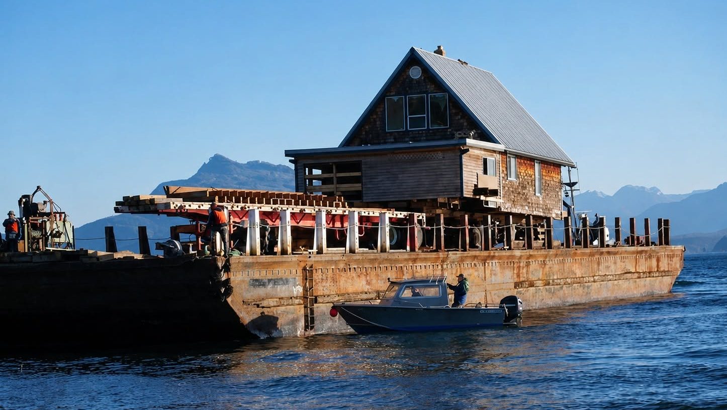 Vancouver Island cottage takes to the seas on journey to new Malcolm Island home