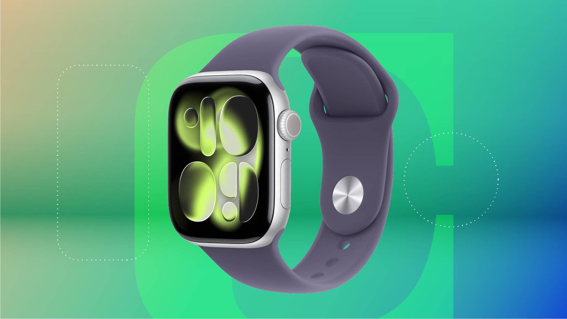 An Apple smartwatch against a green gradient CNET background.