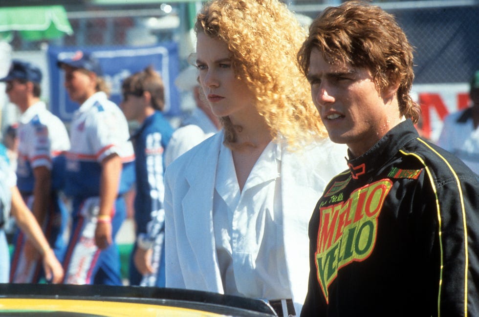 tom cruise and nicole kidman at the racetrack in a scene from the film days of thunder