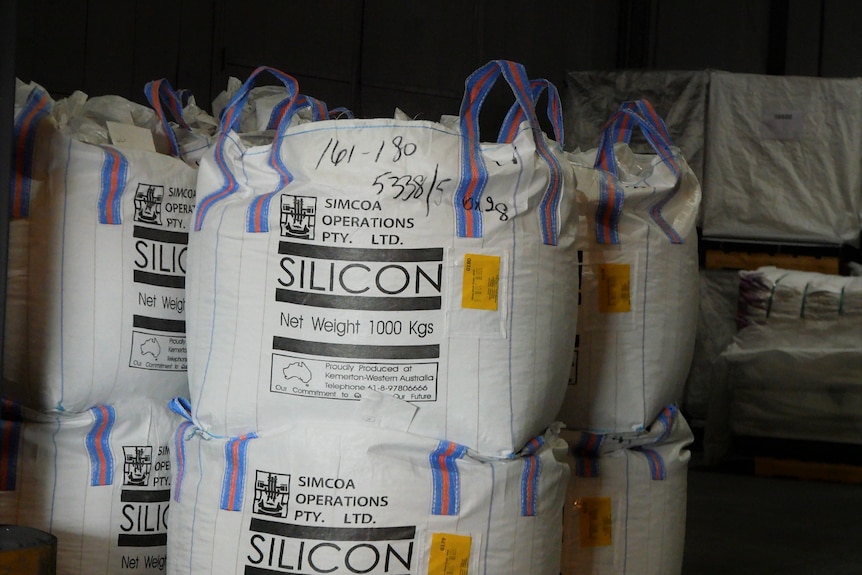 1000-tonne bags of silicon in a storage area.