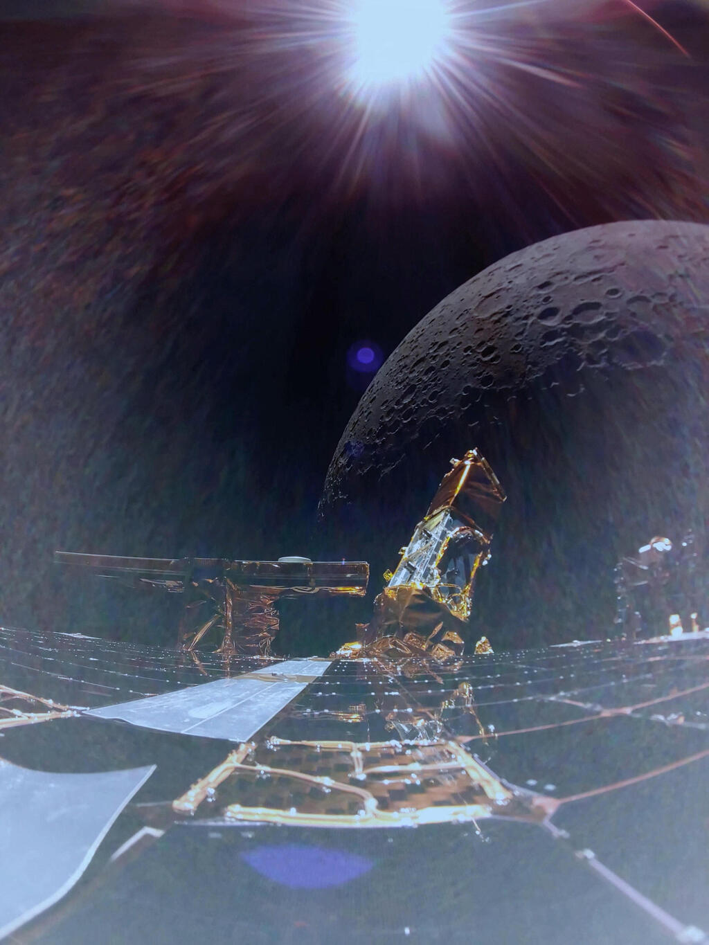 Firefly Aerospace’s Blue Ghost, the first private spacecraft to pull off a fully successful lunar touchdown (Photo: Firefly Aerospace/AFP) החללית על רקע הירח
