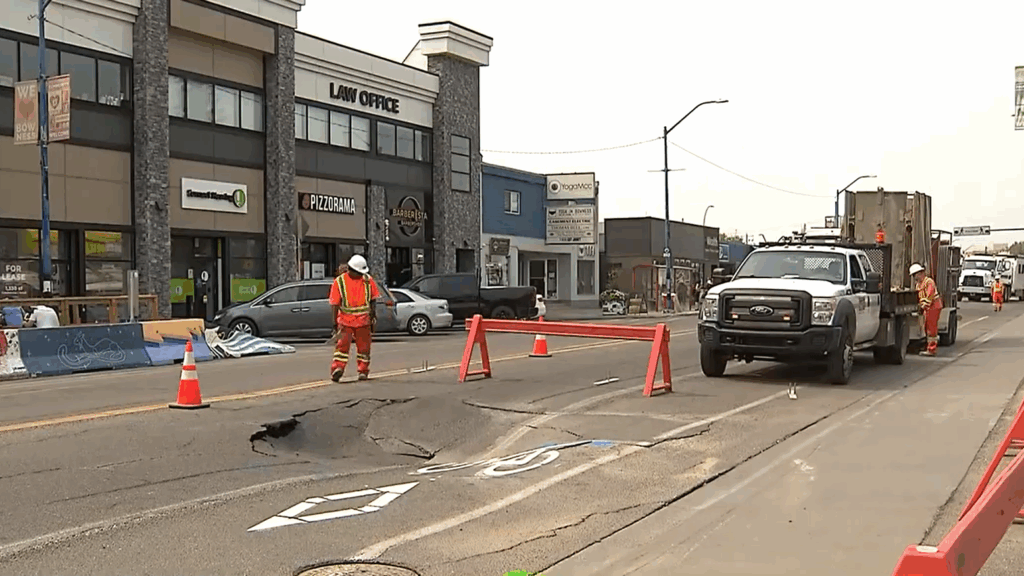 Sinkhole and watermain break in Calgary’s Bowness neighbourhood