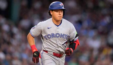 Kazuma Okamoto scratched from Blue Jays lineup with left knee contusion