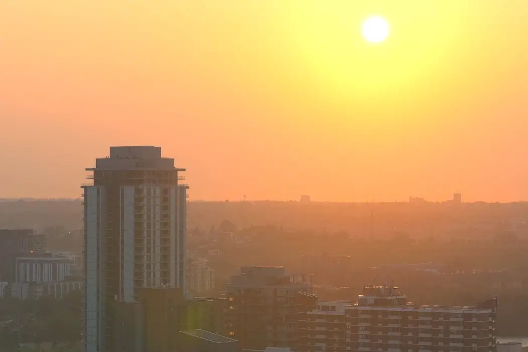 STHe calgary skyline covered in a smoky haze.
