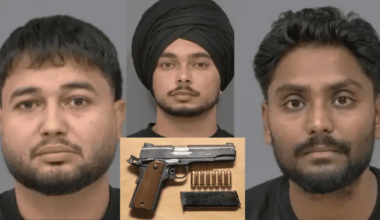 3 men charged after loaded handgun seized by police in Brampton.