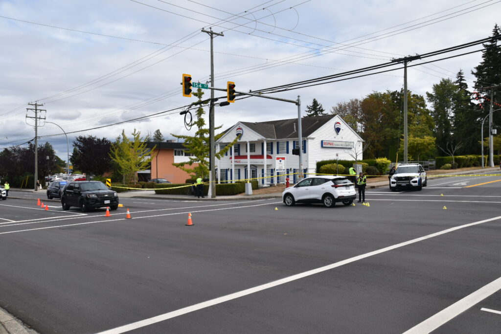 A cyclist was taken to hospital for treatment after a collision with a vehicle in South Surrey Sunday.