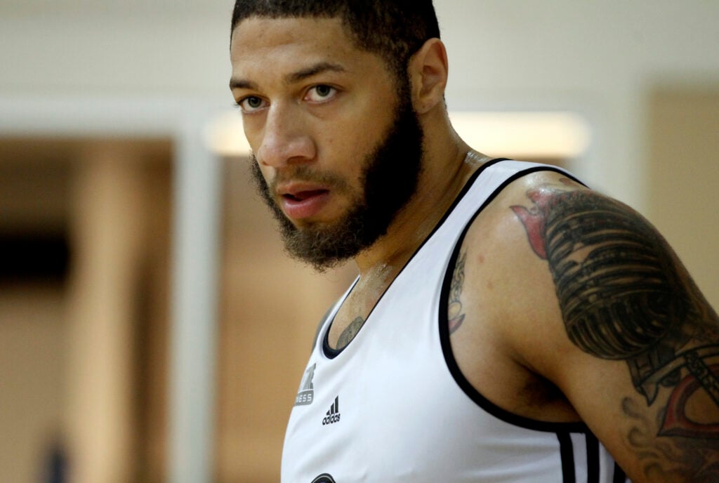 Iowa State forward Royce White pauses during a workout as a potential draft pick, with the Minnesota Timberwolves NBA basketball team.