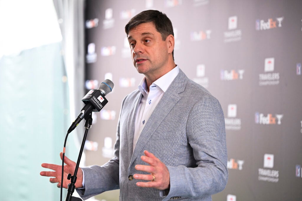 Brian Rolapp address the media during the PGA TOUR CEO announcement