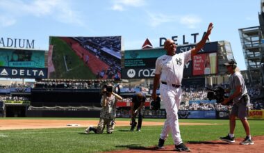 Mariano Rivera makes his return to Old-Timers’ Day at Yankee Stadium, one year after injury