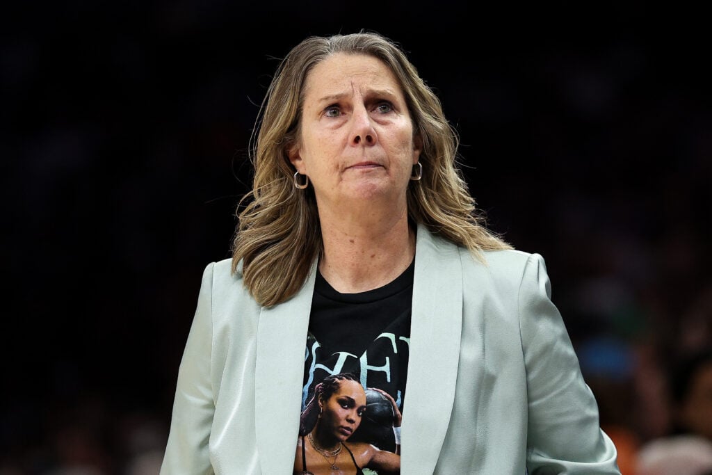 Head coach Cheryl Reeve of the Minnesota Lynx looks on during the first half against the Las Vegas Aces at Target Center