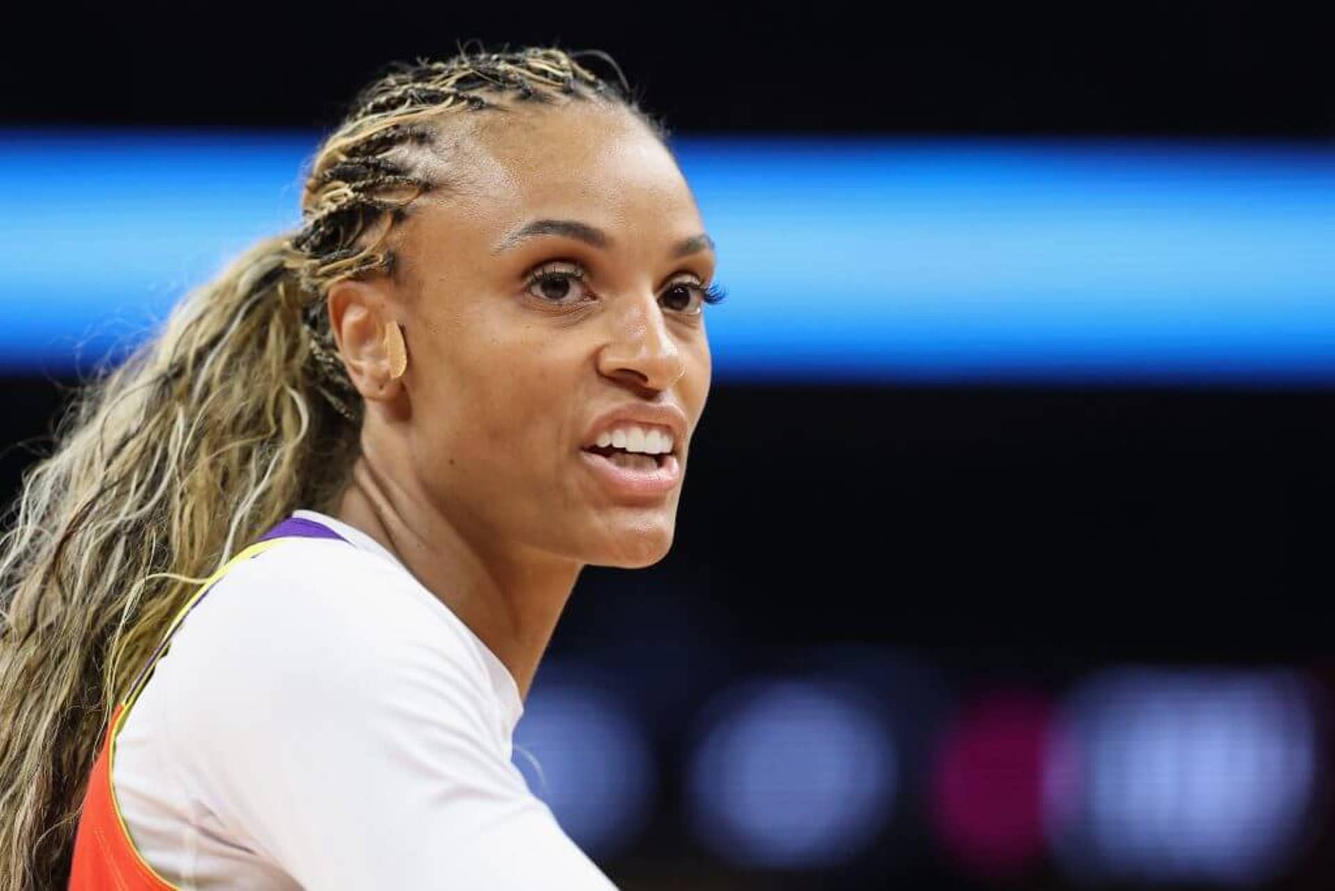 DeWanna Bonner looks to her right during a Phoenix Mercury game.