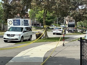 Investigators at the scene of a fatal police shooting on Delfi Rd. in Mississauga on Thursday, Aug. 6, 2026.