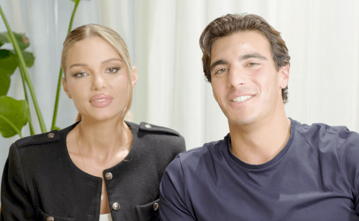 Julia and Lorenzo Love Island look at the camera for Radio Times' The Lowdown.