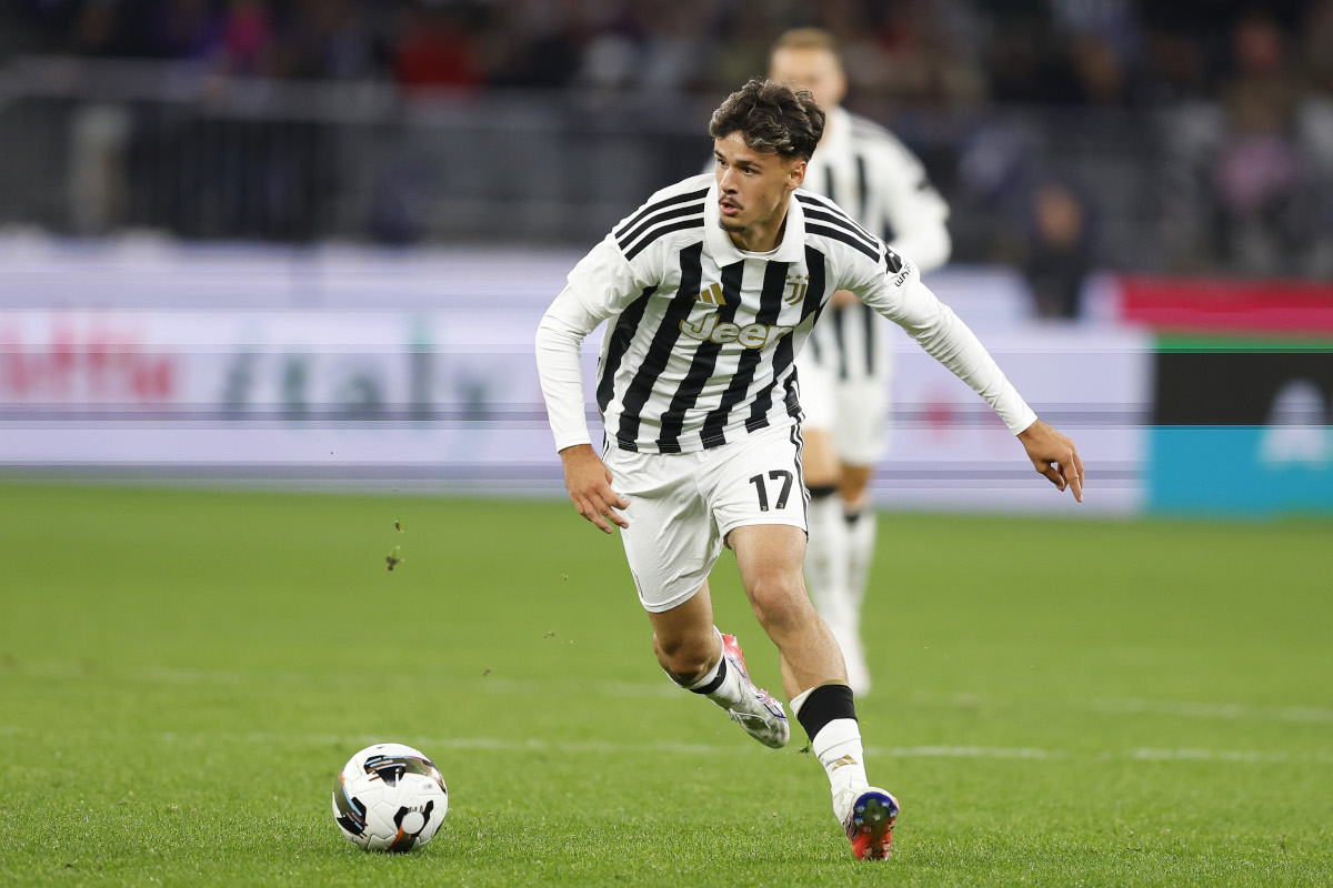 PERTH, AUSTRALIA - AUGUST 08: Kerim Alajbegovic of Juventus makes a run makes a during the match between Juventus and FC Internazionale at Optus Stadium on August 08, 2026 in Perth, Australia. (Photo by James Worsfold/Getty Images)