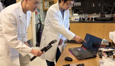 Professors test an electronic skin that can detect heat and pressure.