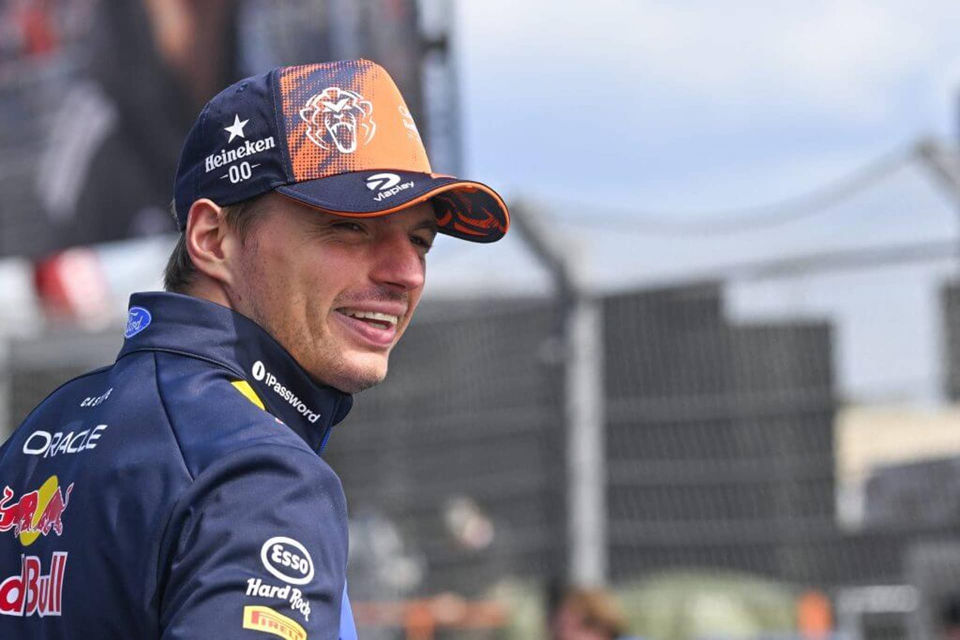 Max Verstappen smiles during the drivers parade ahead of the Formula One Dutch Grand Prix.