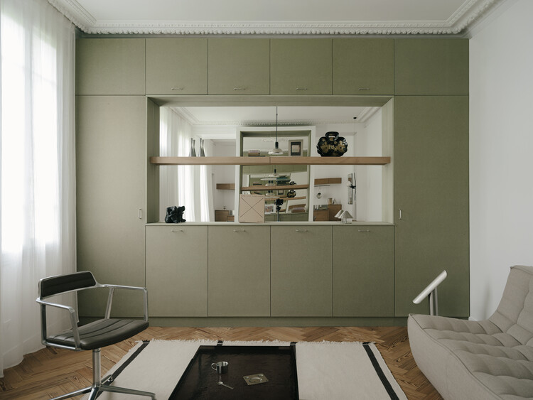 Lecomte Apartment / Atelier Orzan - Interior Photography, Kitchen, Wood, Lighting, Shelving, Chair