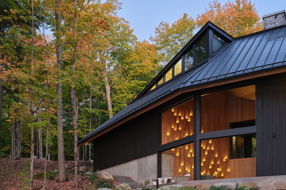 With a zinc roof, cathedral ceilings and stone hearth, this family cottage is built for awe